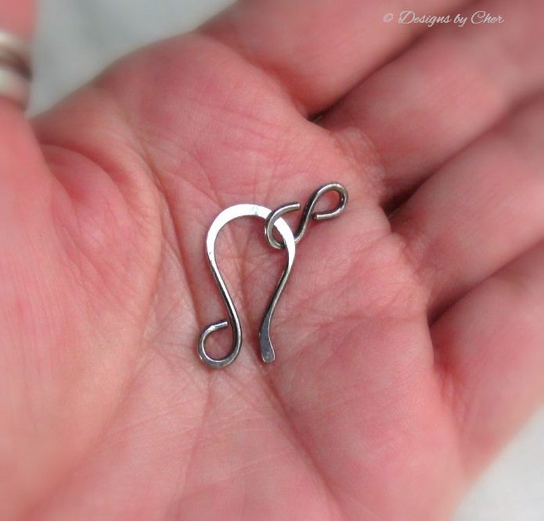 Sterling Silver Hook & Eye Clasp 16ga Hand Forged Metalwork Component, Bright or Oxidized Made to Order image 2