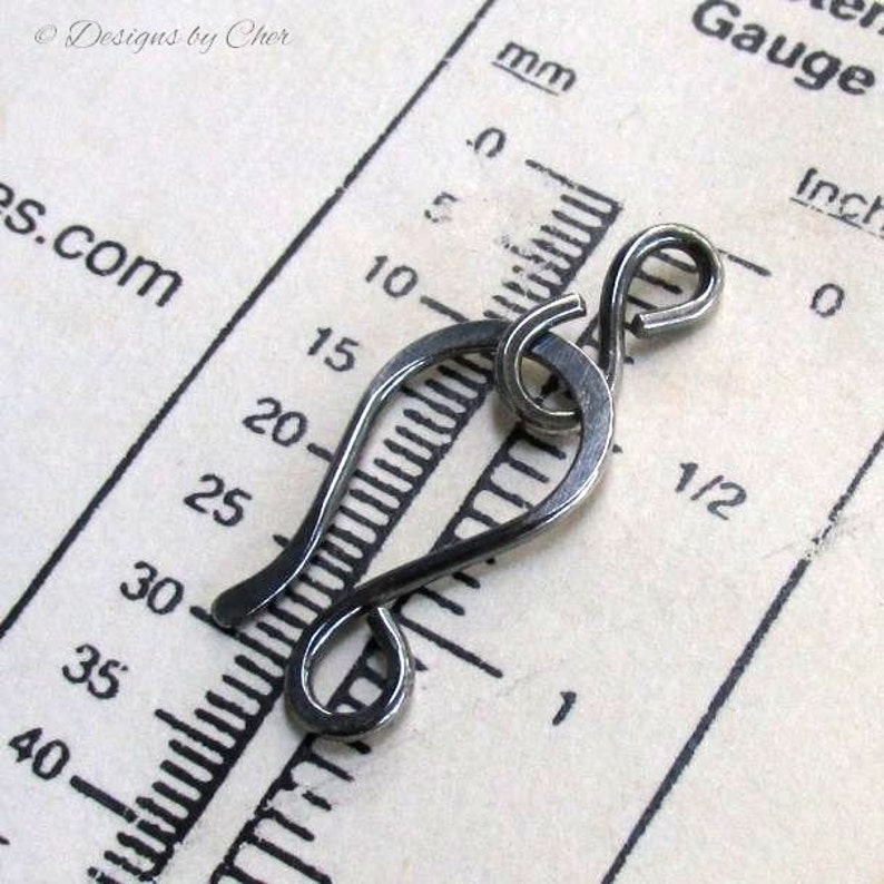 Sterling Silver Hook & Eye Clasp 16ga Hand Forged Metalwork Component, Bright or Oxidized Made to Order image 6