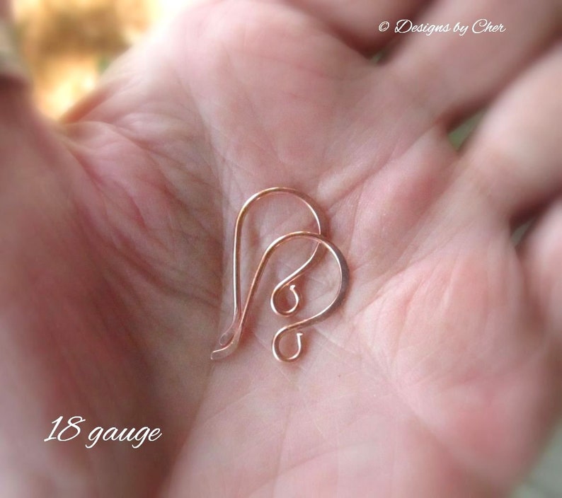 Hand Forged Copper Classic Hook Earwires 18-20 gauge Hammered Rustic or Bright Jewelry Findings 3pr MTO image 9