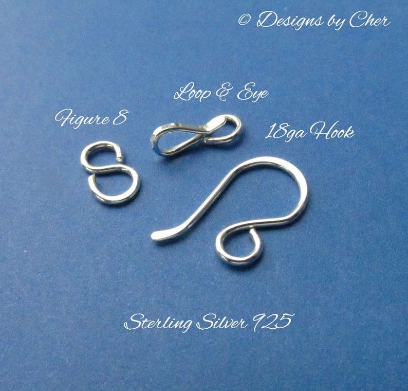 Sterling Silver Hook & Eye or Loop Clasp 18ga Bright or Oxidized 2pc set Hand Forged Jewelry Component MTO image 2