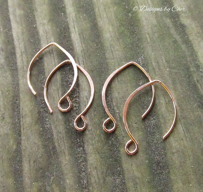 Copper Almond Earwires 2pr Set Antiqued or Bright Hand Forged Hammered 20 18ga Made To Order Ear Hooks image 2