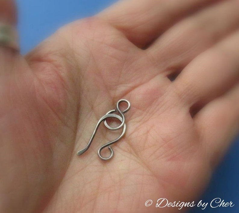 Sterling Silver Hook & Eye or Loop Clasp 18ga Bright or Oxidized 2pc set Hand Forged Jewelry Component MTO image 8