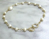 Freshwater Pearl Gold Anklet, Wire Wrapped with Handmade Clasp & Connector,  Bridal Fashion, Gift for Her