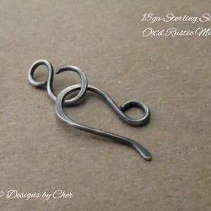 Sterling Silver Hook & Eye or Loop Clasp 18ga Bright or Oxidized 2pc set Hand Forged Jewelry Component MTO image 9