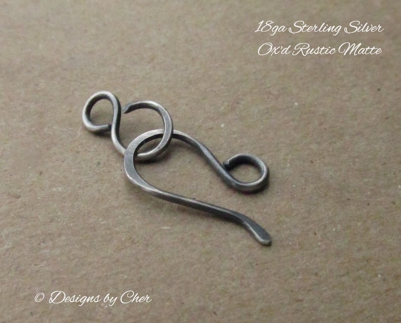 Sterling Silver Hook & Eye or Loop Clasp 18ga Bright or Oxidized 2pc set Hand Forged Jewelry Component MTO image 9