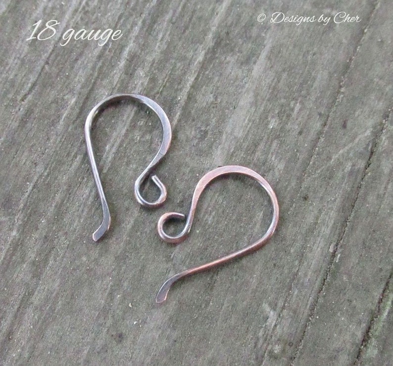 Hand Forged Copper Classic Hook Earwires 18-20 gauge Hammered Rustic or Bright Jewelry Findings 3pr MTO image 4