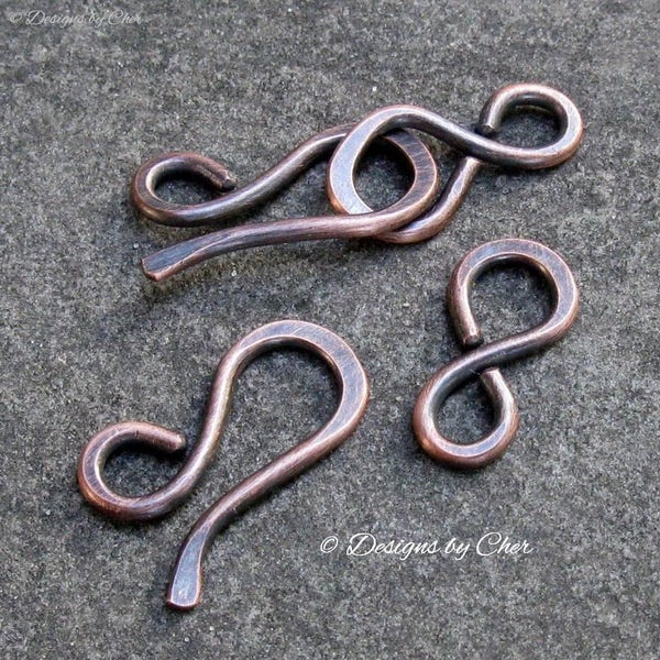 Hand Forged (14ga) Rustic Copper Hook & Eye Clasps, Hammered Metalwork Findings, 2 Sets (4pcs) MTO Jewelry Clasps