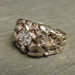10K Gold Nugget Ring Diamond Set in White Gold, Vintage Size 8.5 JUST REDUCED Unisex Gently Worn image 6