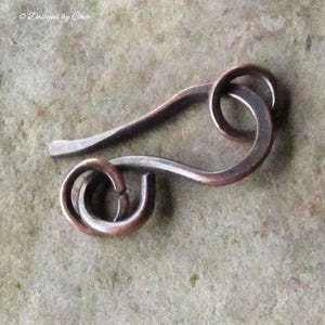 Antiqued Copper Hand Forged Hook Clasp with Rings, Medium Size for Necklace, Bracelet Jewelry Making MTO Component image 2