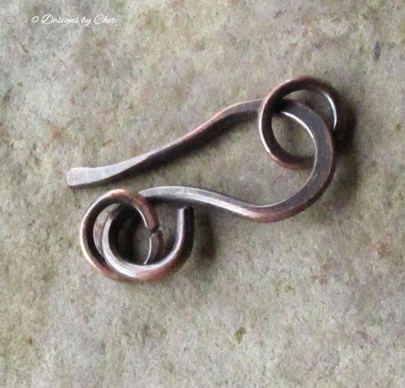 Antiqued Copper Hand Forged Hook Clasp with Rings, Medium Size for Necklace, Bracelet Jewelry Making MTO Component image 2