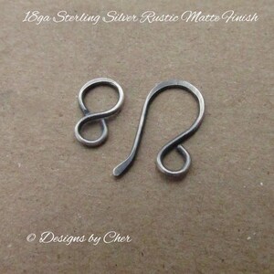 Sterling Silver Hook & Eye or Loop Clasp 18ga Bright or Oxidized 2pc set Hand Forged Jewelry Component MTO image 3