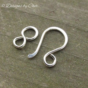 Sterling Silver Hook & Eye Clasp 16ga Hand Forged Metalwork Component, Bright or Oxidized Made to Order image 9