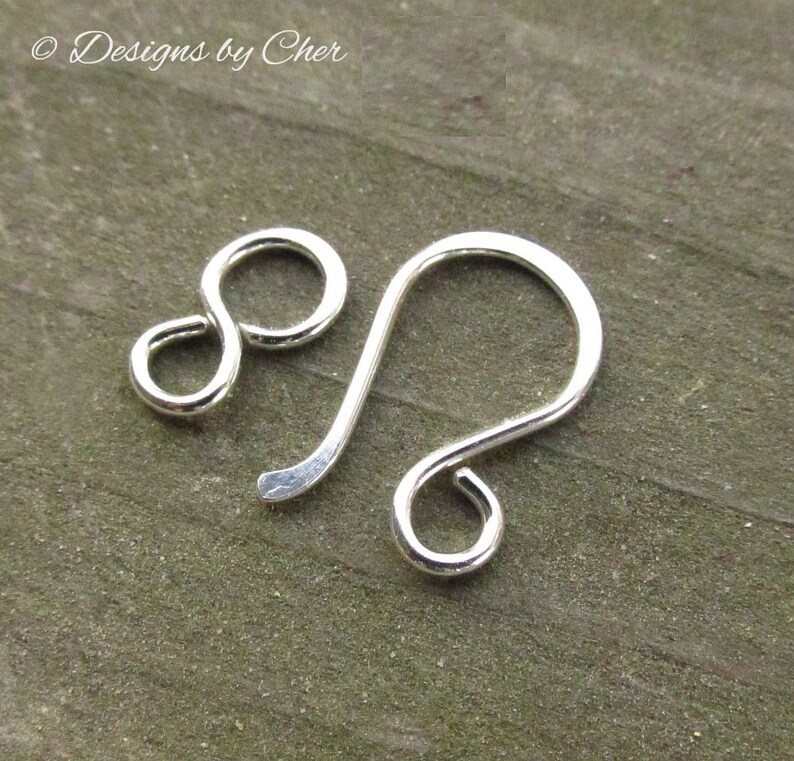 Sterling Silver Hook & Eye Clasp 16ga Hand Forged Metalwork Component, Bright or Oxidized Made to Order image 9