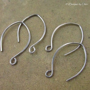 Pure Titanium Silver Almond Earwires 2pr Hypo Allergenic, Hand Forged Hammered, Earring Components Made to Order image 3