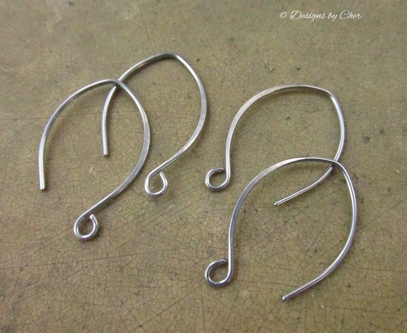 Pure Titanium Silver Almond Earwires 2pr Hypo Allergenic, Hand Forged Hammered, Earring Components Made to Order image 3