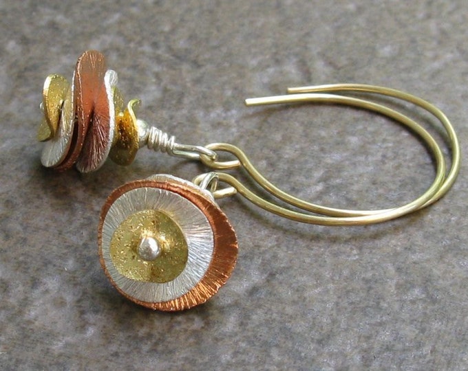 Mixed Metal Potato Chip Earrings Copper Gold Silver Etsy