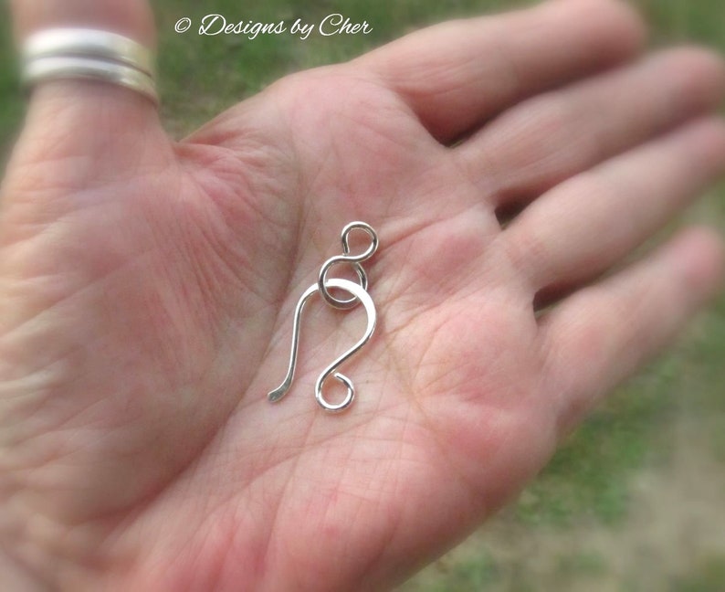 Sterling Silver Hook & Eye Clasp 16ga Hand Forged Metalwork Component, Bright or Oxidized Made to Order image 8