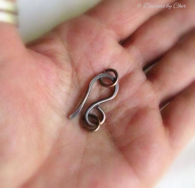 Antiqued Copper Hand Forged Hook Clasp with Rings, Medium Size for Necklace, Bracelet Jewelry Making MTO Component image 3