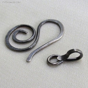Sterling Silver Clasp 16ga Hand Forged Swirl Hook & Connector 2pc Hammered Metalwork Bright or Oxidized MTO image 3