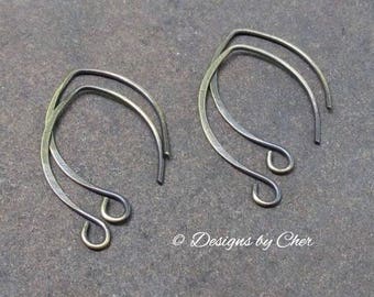 Antiqued Brass Almond Earwires (20 gauge) Hammered - 2pr - Hand Forged Jewelry Findings