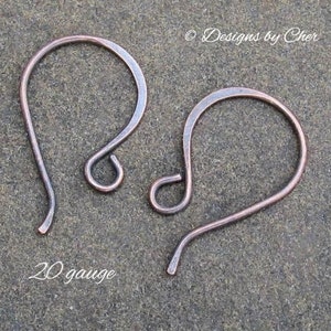 Hand Forged Copper Classic Hook Earwires 18-20 gauge Hammered Rustic or Bright Jewelry Findings 3pr MTO image 10