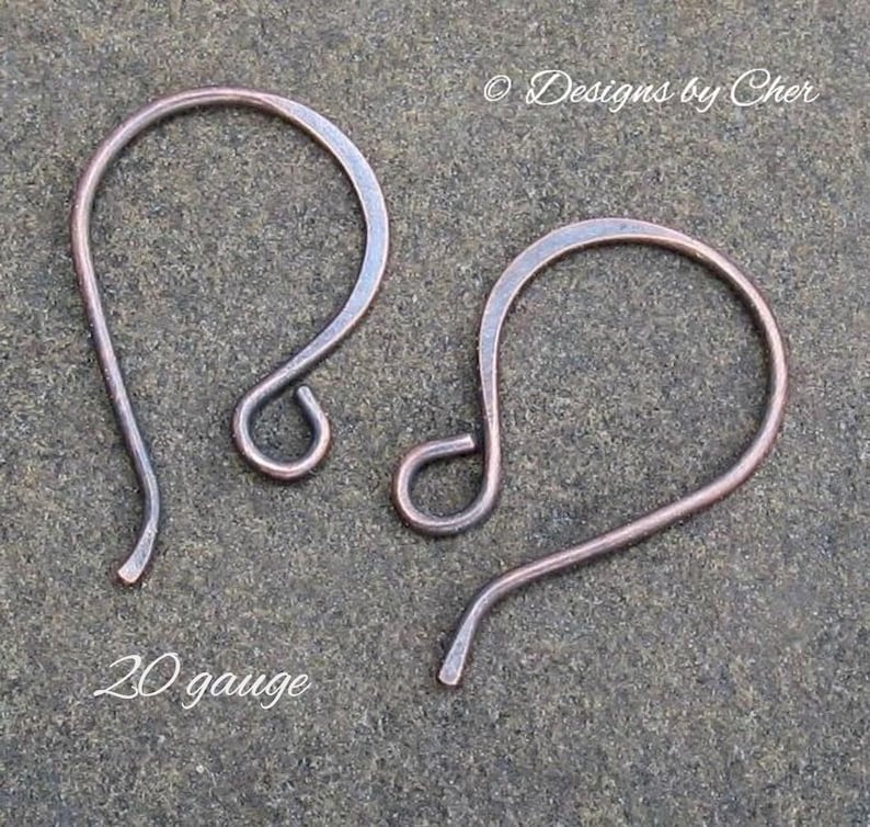 Hand Forged Copper Classic Hook Earwires 18-20 gauge Hammered Rustic or Bright Jewelry Findings 3pr MTO image 10