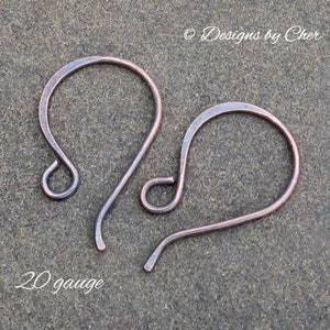 Hand Forged Copper Classic Hook Earwires 18-20 gauge Hammered Rustic or Bright Jewelry Findings 3pr MTO image 3