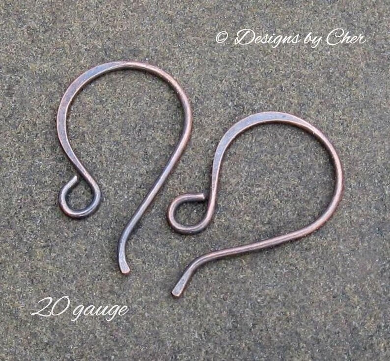 Hand Forged Copper Classic Hook Earwires 18-20 gauge Hammered Rustic or Bright Jewelry Findings 3pr MTO image 3