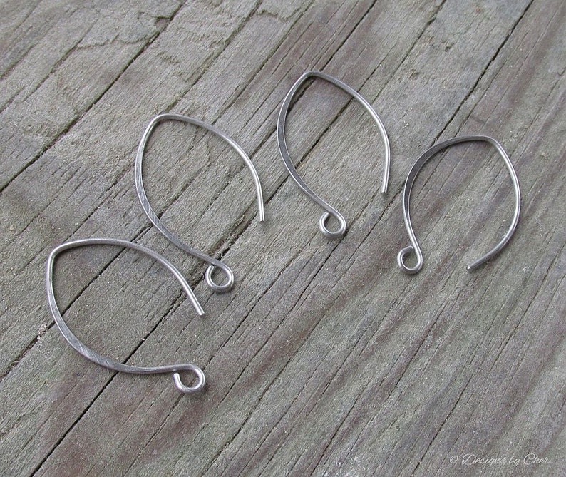 Pure Titanium Silver Almond Earwires 2pr Hypo Allergenic, Hand Forged Hammered, Earring Components Made to Order image 9