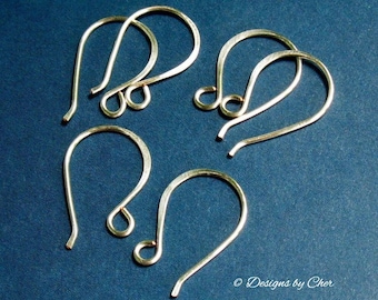 Silver or Gold Classic Hook Earwires, Handmade 20ga Artistic Wire (3pr) Hammered or Round, Earring Findings