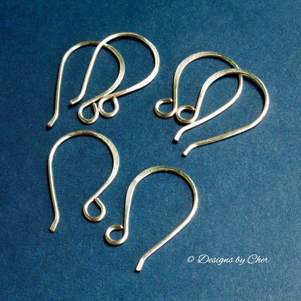 Silver or Gold Classic Hook Earwires, Handmade 20ga Artistic Wire (3pr) Hammered or Round, Earring Findings