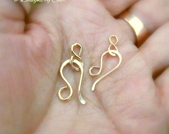 Gold Filled Hand Forged Clasps - Yellow (20-16ga) - Rose (18ga) Petite Hook & Eye Sets for Jewelry Making