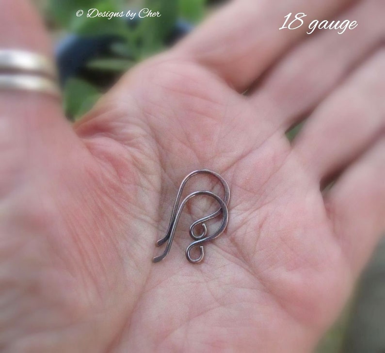 Hand Forged Copper Classic Hook Earwires 18-20 gauge Hammered Rustic or Bright Jewelry Findings 3pr MTO image 5