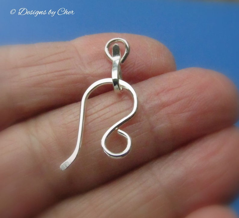 Sterling Silver Hook & Eye or Loop Clasp 18ga Bright or Oxidized 2pc set Hand Forged Jewelry Component MTO image 5