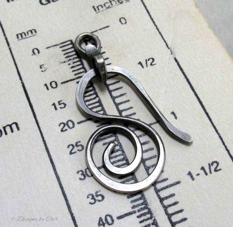 Sterling Silver Clasp 16ga Hand Forged Swirl Hook & Connector 2pc Hammered Metalwork Bright or Oxidized MTO image 2