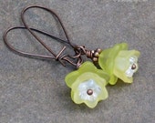 Lucite Flower Earrings, Antique Copper Kidney Wires, Yellow Daffodil Flowers, Delicate Floral Jewelry