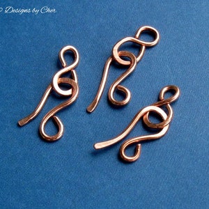 Antiqued or Bright Copper Hook & Eye Clasps 16 ga Hammered Metalwork, Three Sets 6pcs Hand Forged MTO Jewelry Clasps image 3