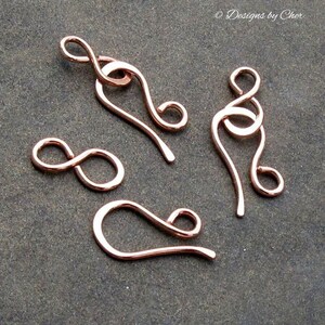 Antiqued or Bright Copper Hook & Eye Clasps 16 ga Hammered Metalwork, Three Sets 6pcs Hand Forged MTO Jewelry Clasps image 4