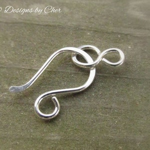 Sterling Silver Hook & Eye Clasp 16ga Hand Forged Metalwork Component, Bright or Oxidized Made to Order image 3