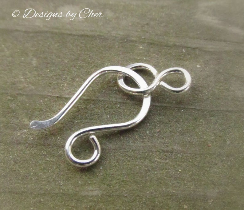 Sterling Silver Hook & Eye Clasp 16ga Hand Forged Metalwork Component, Bright or Oxidized Made to Order image 3