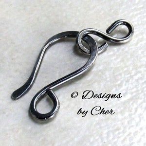 Sterling Silver Hook & Eye Clasp 16ga Hand Forged Metalwork Component, Bright or Oxidized Made to Order image 1