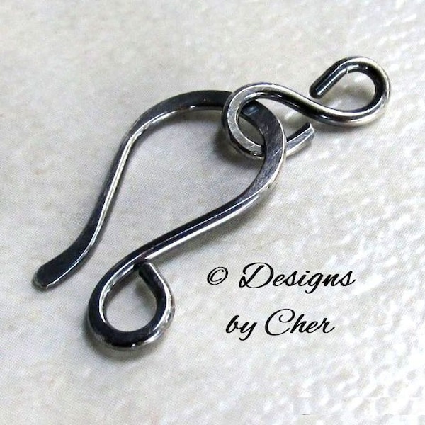 Sterling Silver Hook & Eye Clasp (16ga) Hand Forged Metalwork Component, Bright or Oxidized Made to Order