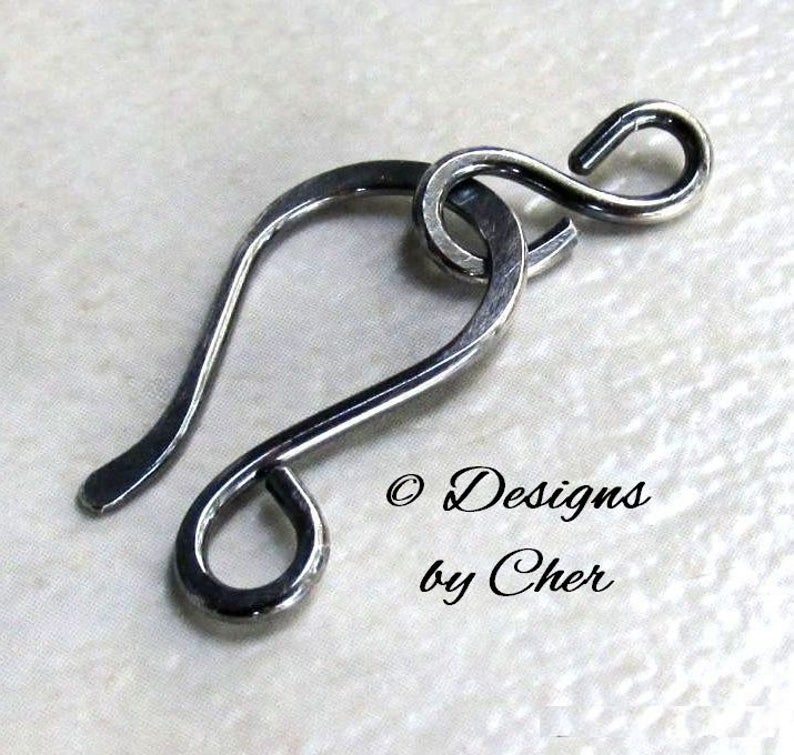 Sterling Silver Hook & Eye Clasp 16ga Hand Forged Metalwork Component, Bright or Oxidized Made to Order image 1