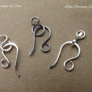 Sterling Silver Hook & Eye or Loop Clasp 18ga Bright or Oxidized 2pc set Hand Forged Jewelry Component MTO image 7