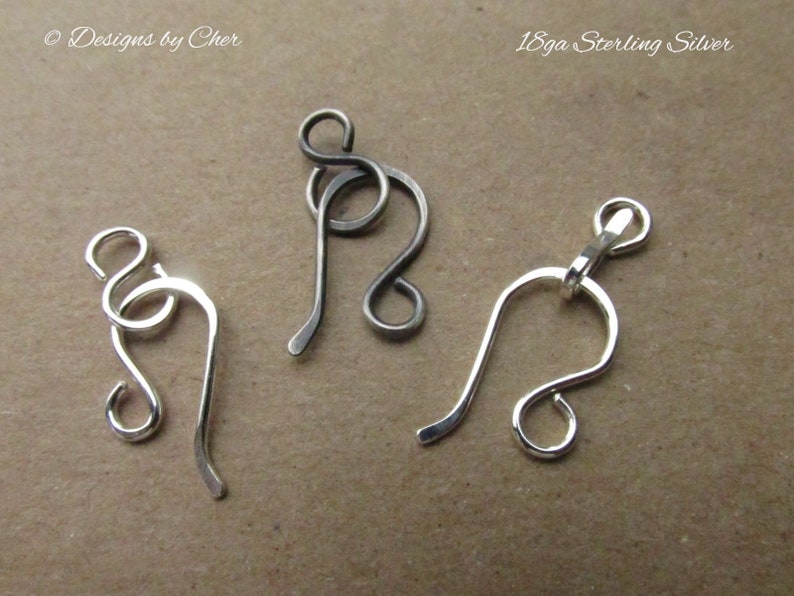 Sterling Silver Hook & Eye or Loop Clasp 18ga Bright or Oxidized 2pc set Hand Forged Jewelry Component MTO image 7