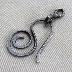 Sterling Silver Clasp 16ga Hand Forged Swirl Hook & Connector 2pc Hammered Metalwork Bright or Oxidized MTO image 5