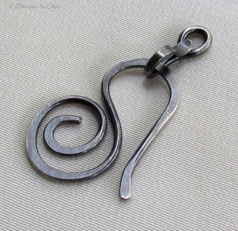 Sterling Silver Clasp 16ga Hand Forged Swirl Hook & Connector 2pc Hammered Metalwork Bright or Oxidized MTO afbeelding 5