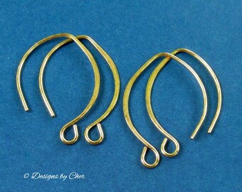 Hammered Gold Almond Earwires (20 gauge) Marquis Shape (2pr) Artisan Handmade Findings for Earrings