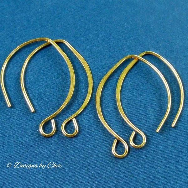 Hammered Gold Almond Earwires (20 gauge) Marquis Shape (2pr) Artisan Handmade Findings for Earrings