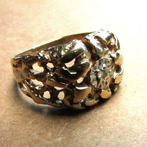 10K Gold Nugget Ring Diamond Set in White Gold, Vintage Size 8.5 JUST REDUCED Unisex Gently Worn image 8